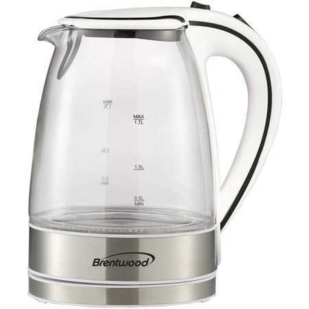 BRENTWOOD APPLIANCES Cordless Tempered-Glass 1.7 L Electric Kettle (White) KT-1900W